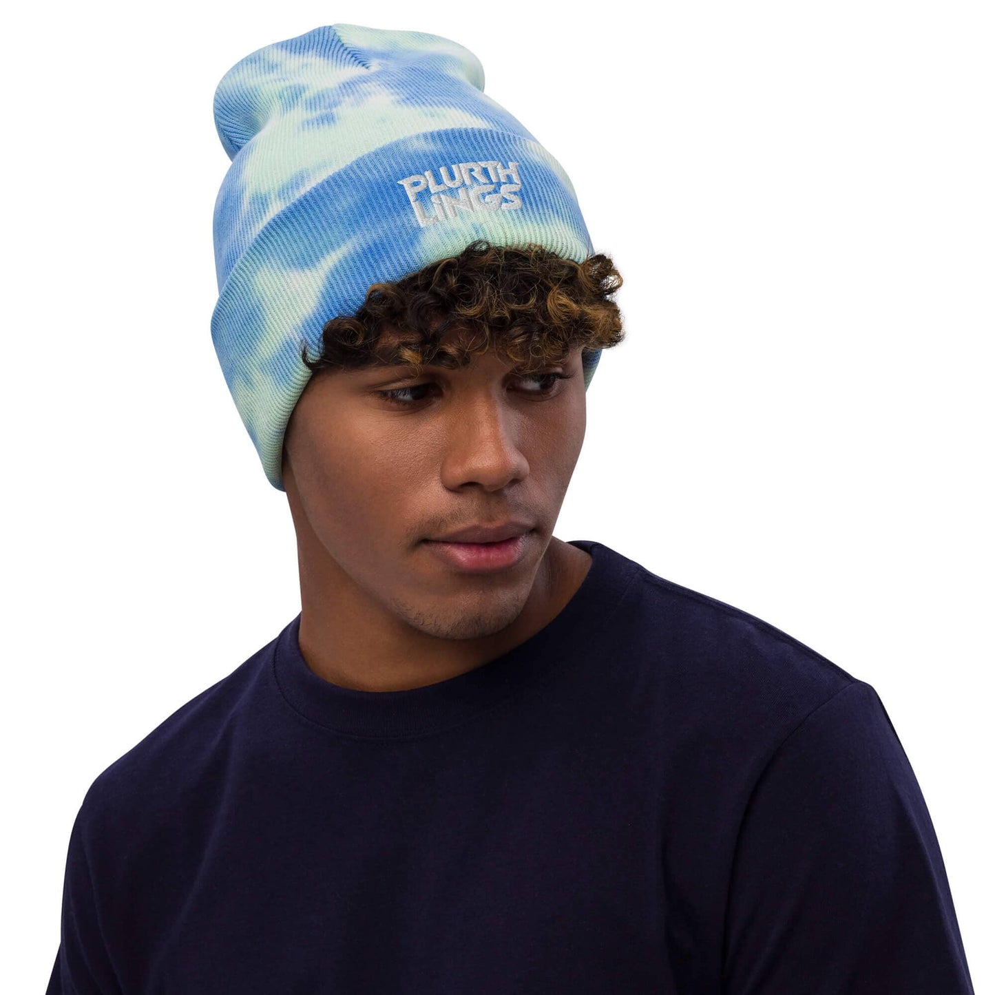 Plurthlings White Logo Tie-Dye Beanie PLURTHLINGS Sky