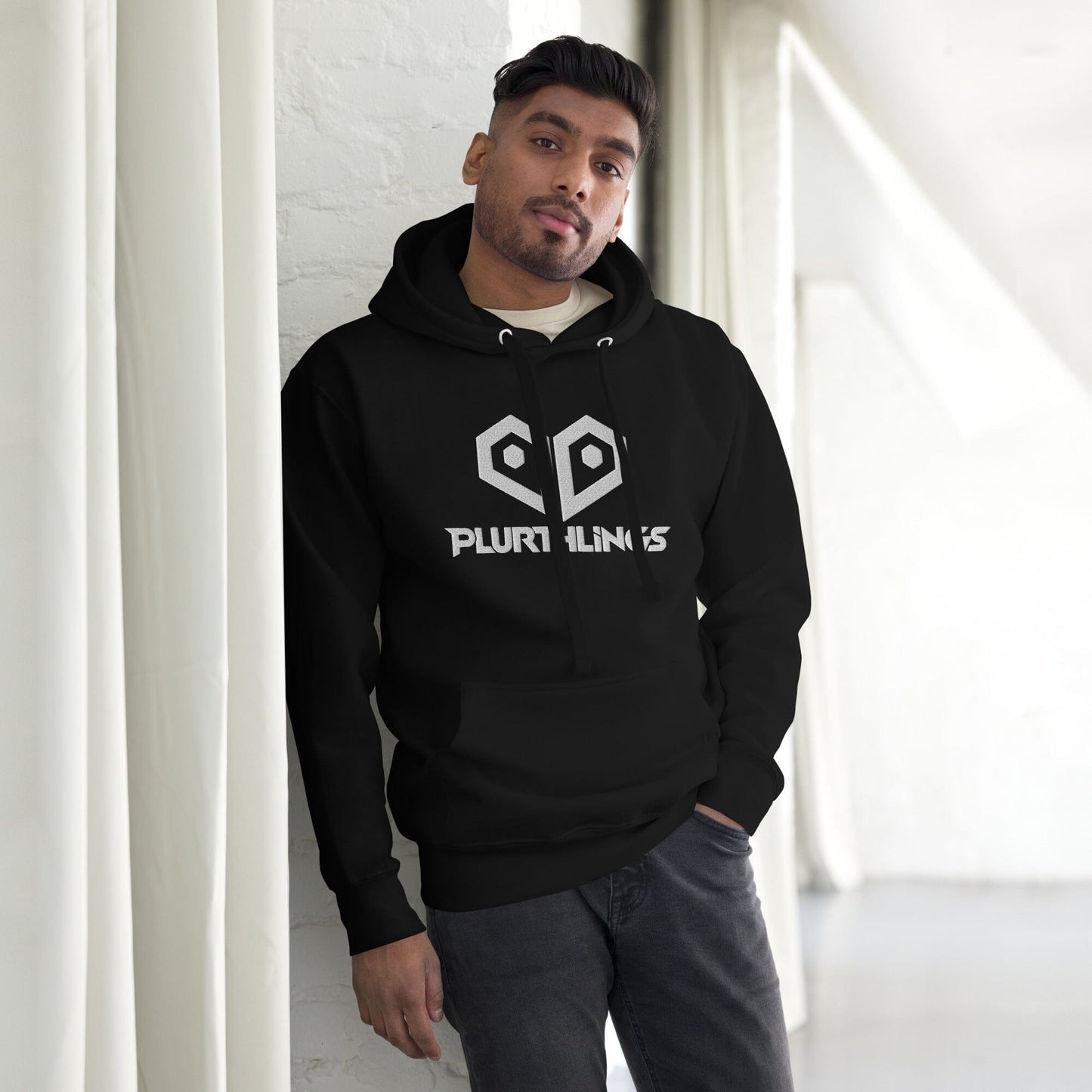 Plurthlings Embroidered White Logo Hoodie PLURTHLINGS Black S