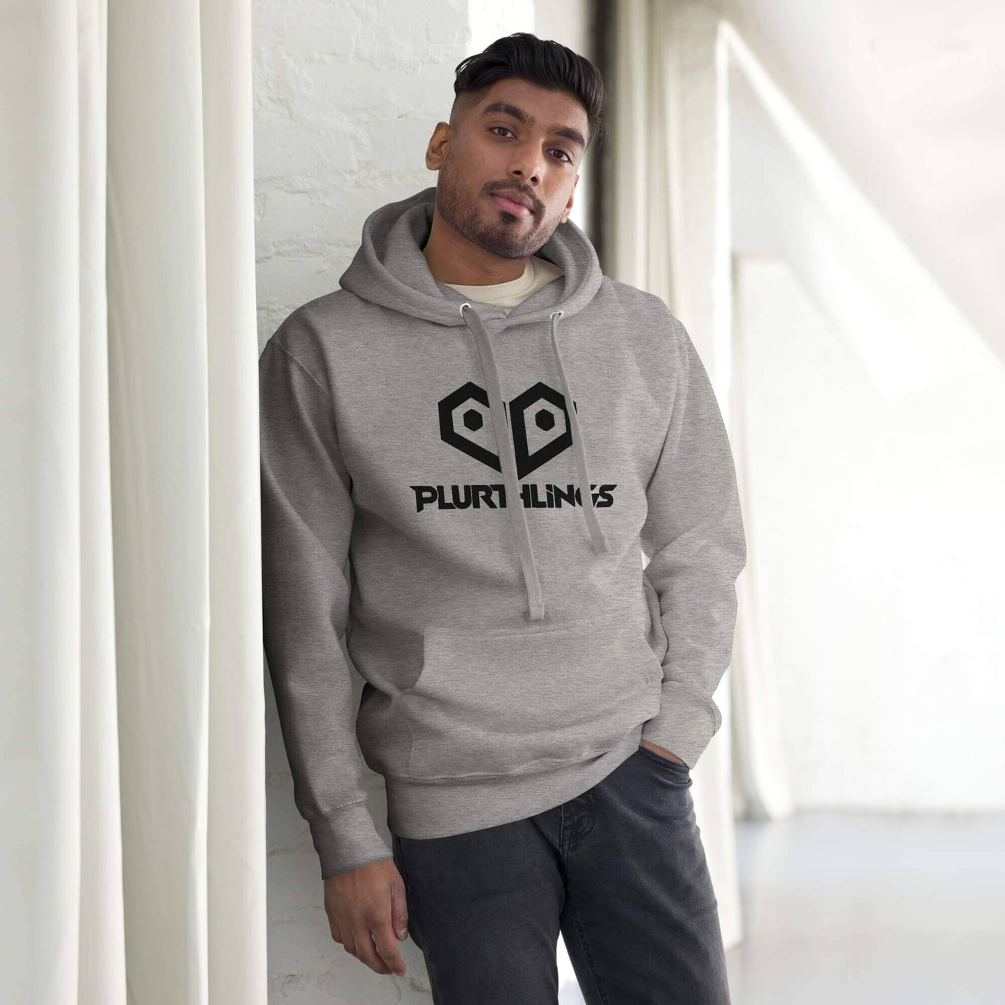 Plurthlings Embroidered Black Logo Hoodie PLURTHLINGS Carbon Grey S