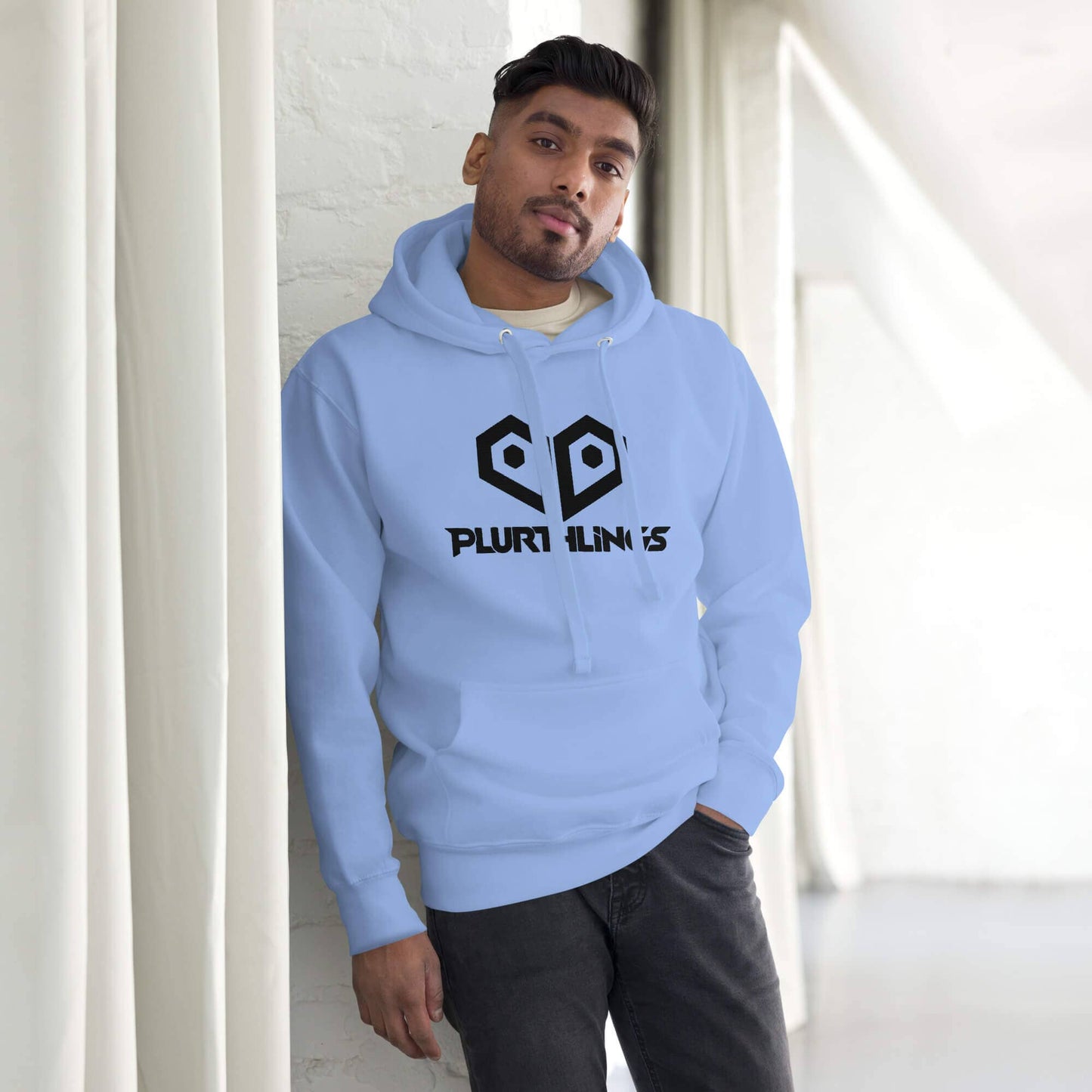 Plurthlings Embroidered Black Logo Hoodie PLURTHLINGS Carolina Blue S