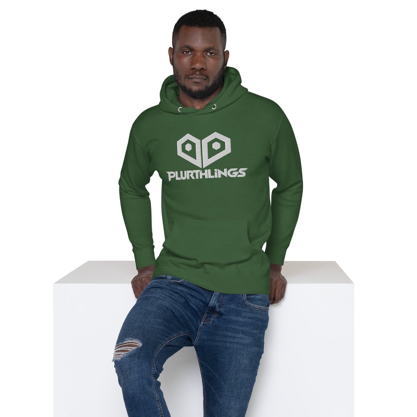 Plurthlings Embroidered White Logo Hoodie PLURTHLINGS Forest Green S