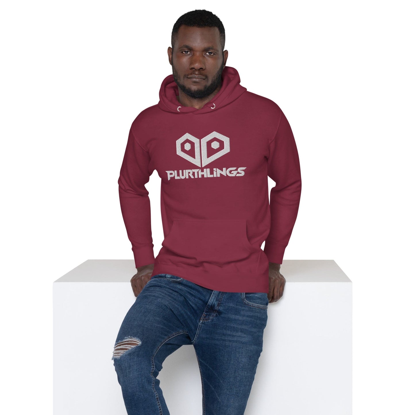 Plurthlings Embroidered White Logo Hoodie PLURTHLINGS