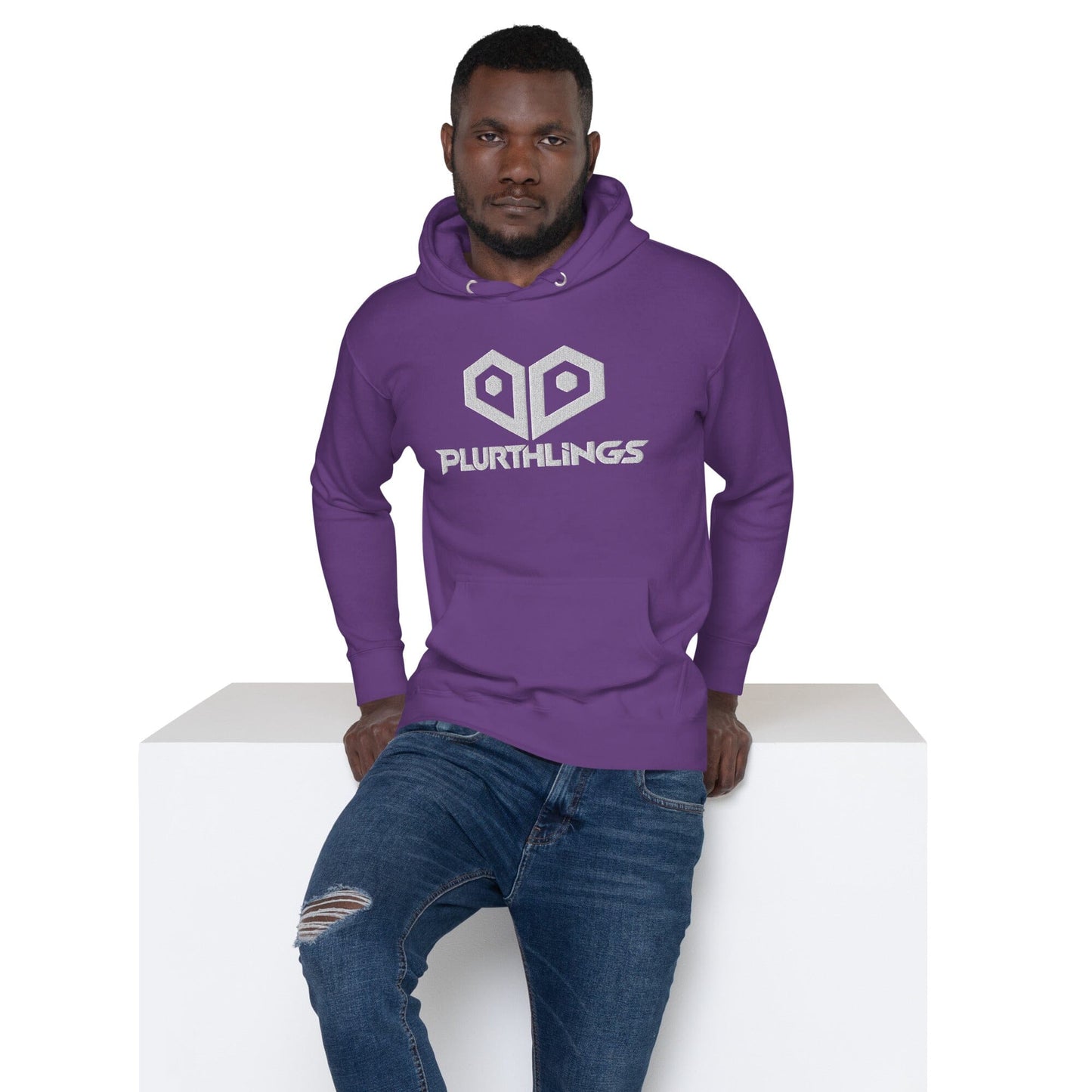 Plurthlings Embroidered White Logo Hoodie PLURTHLINGS