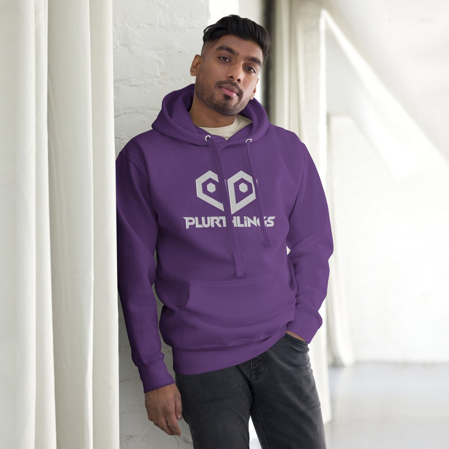Plurthlings Embroidered White Logo Hoodie PLURTHLINGS Purple S