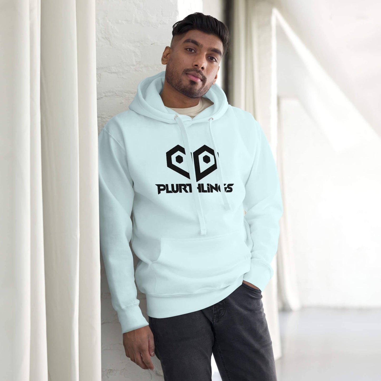 Plurthlings Embroidered Black Logo Hoodie PLURTHLINGS Sky Blue S