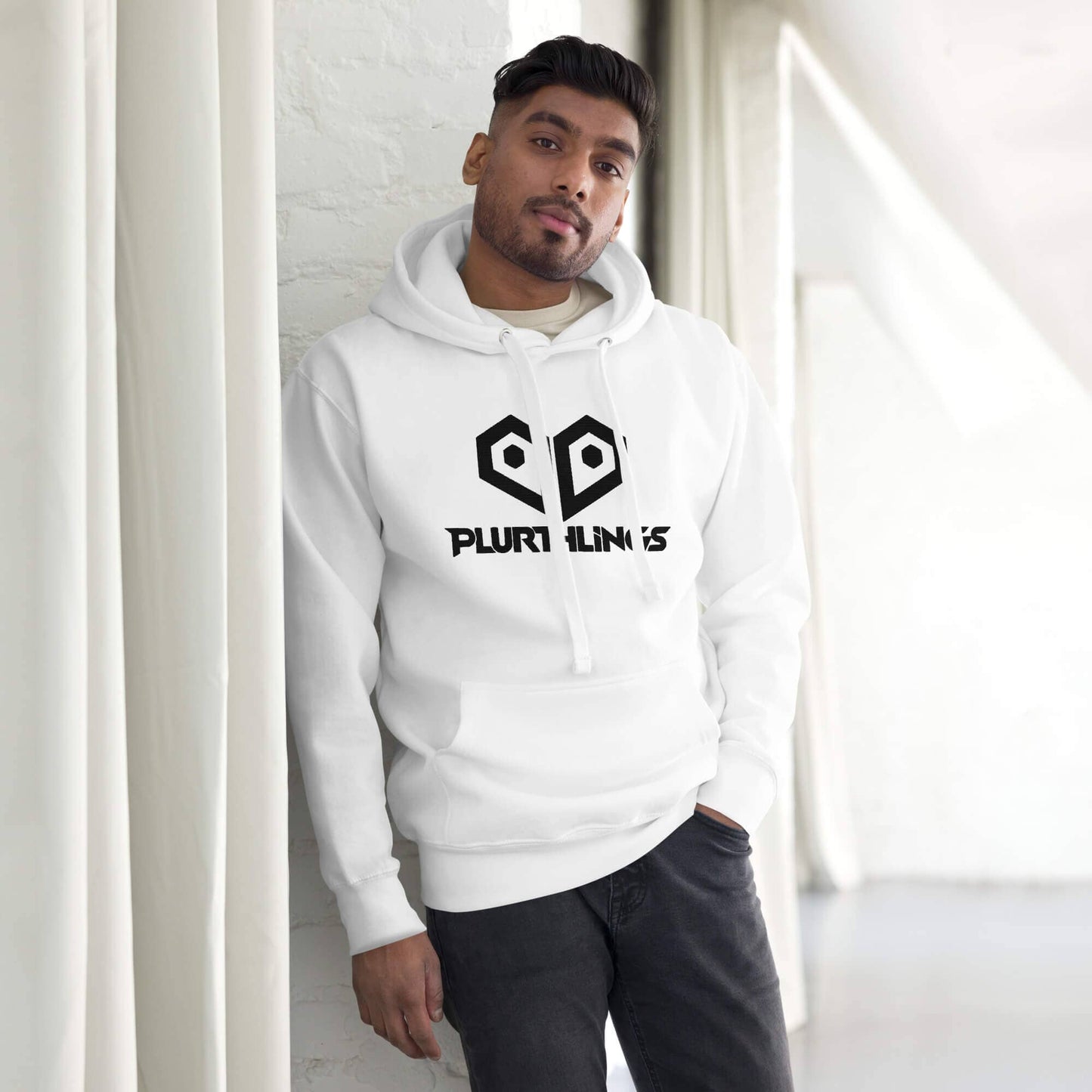 Plurthlings Embroidered Black Logo Hoodie PLURTHLINGS White S