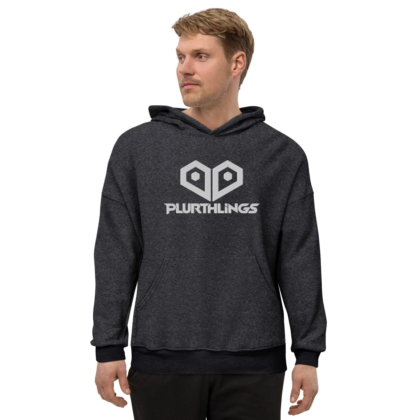 Plurthlings Embroidered White Heart Eco-Sueded Fleece Hoodie PLURTHLINGS