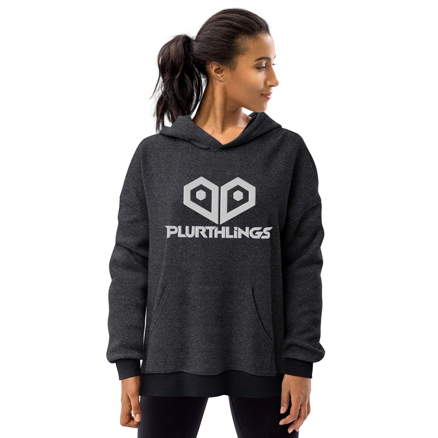 Plurthlings Embroidered White Heart Eco-Sueded Fleece Hoodie PLURTHLINGS