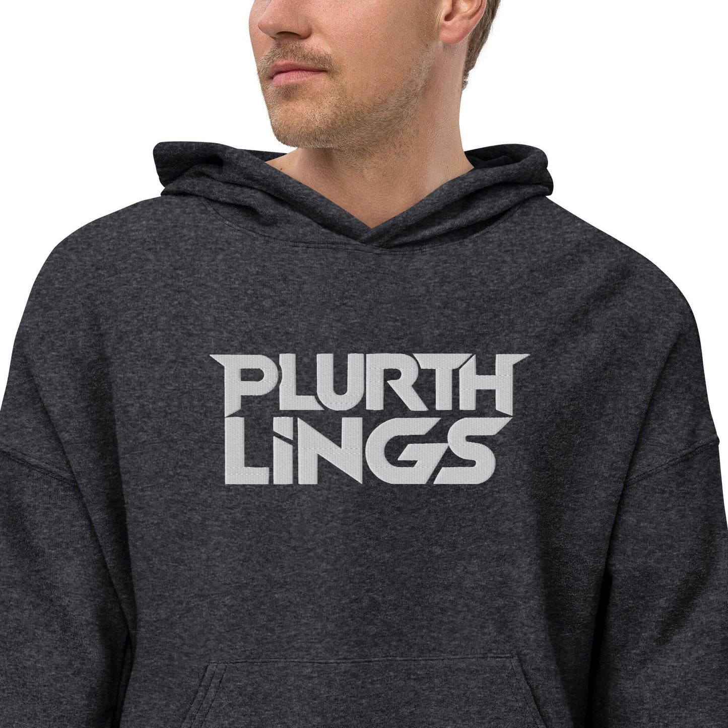Plurthlings Embroidered White Logo Eco-Sueded Fleece Hoodie PLURTHLINGS