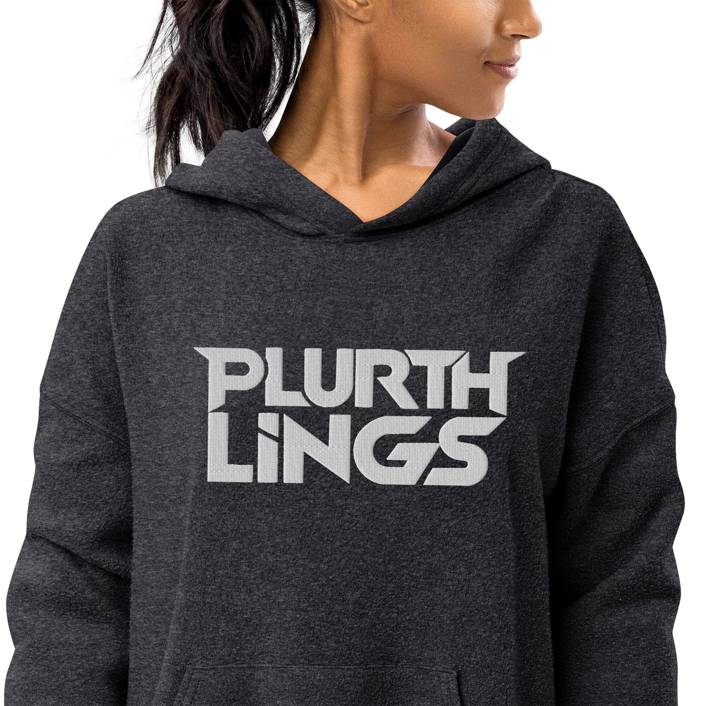Plurthlings Embroidered White Logo Eco-Sueded Fleece Hoodie PLURTHLINGS