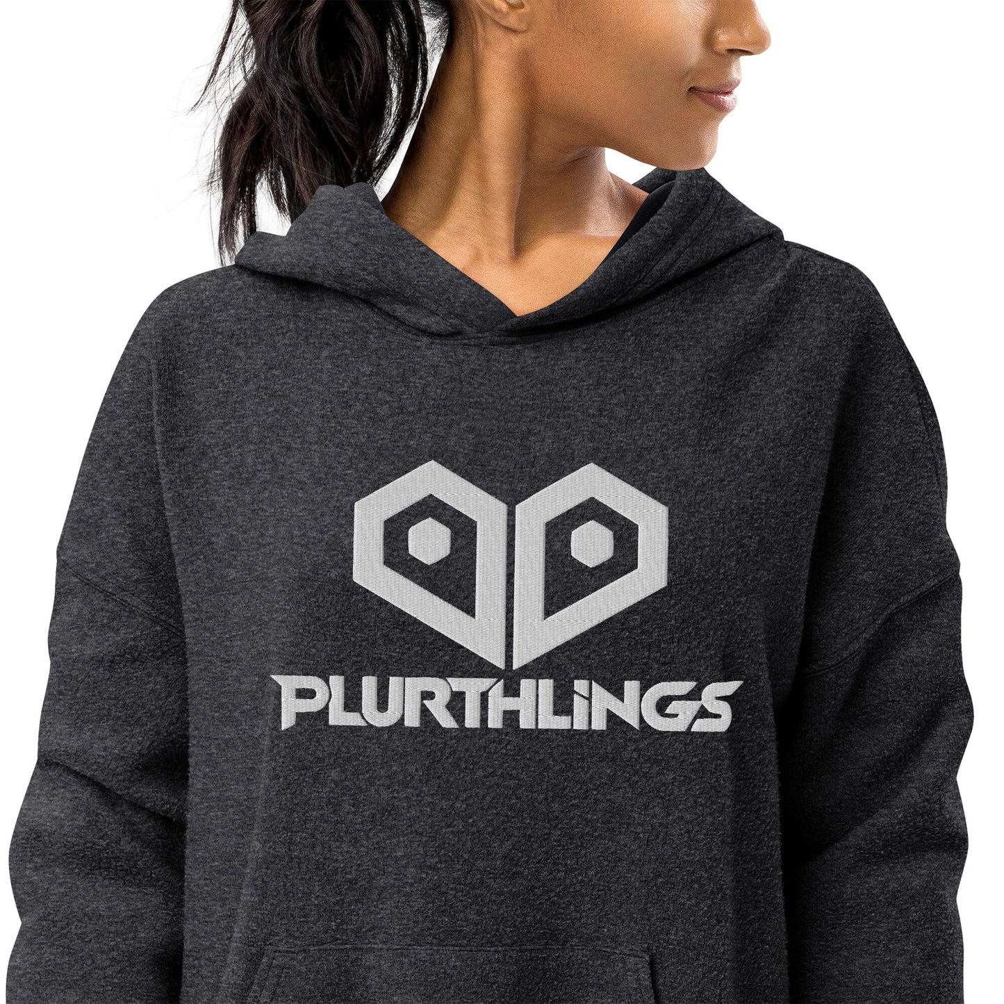 Plurthlings Embroidered White Heart Eco-Sueded Fleece Hoodie PLURTHLINGS
