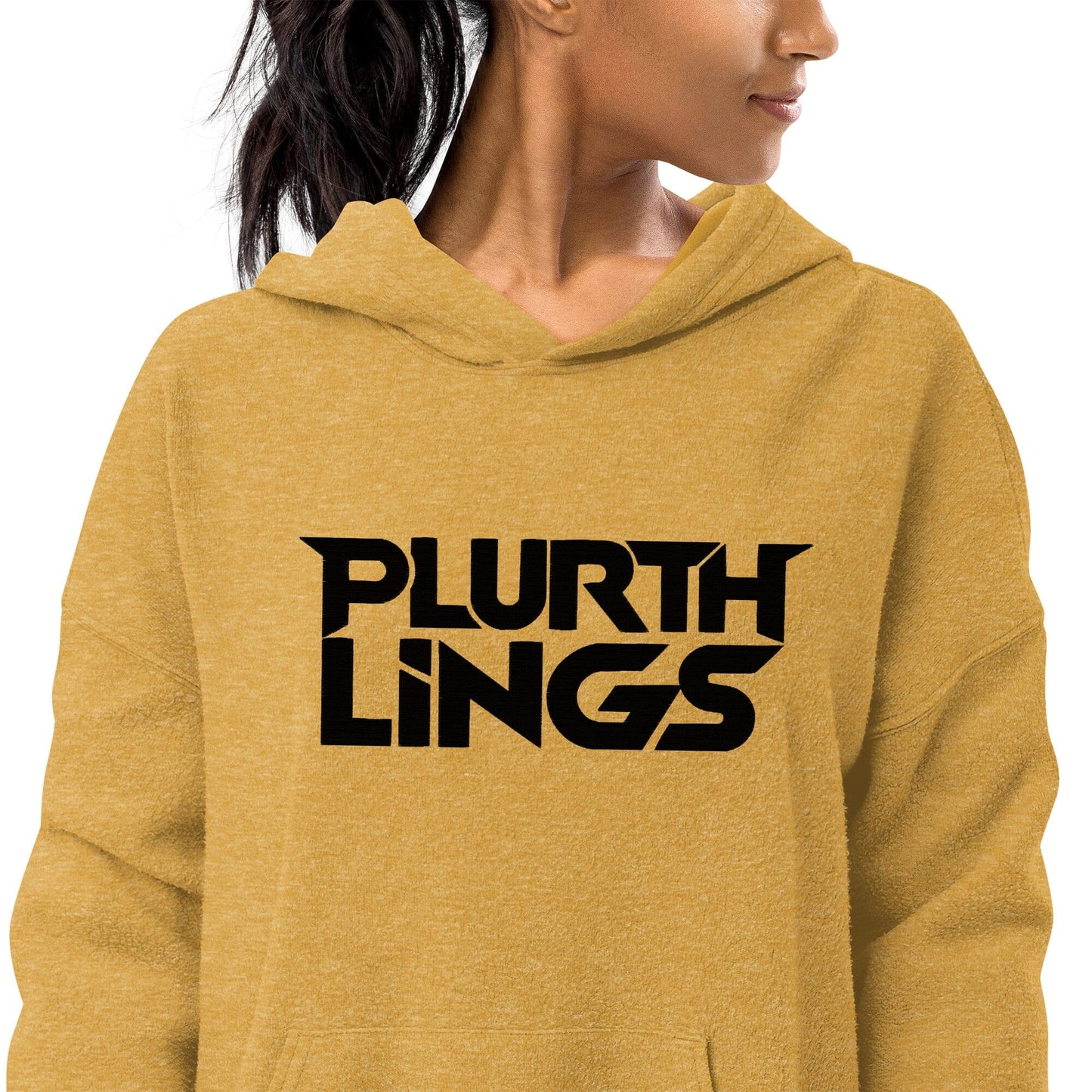 Plurthlings Embroidered Logo Eco-Sueded Fleece Hoodie PLURTHLINGS Heather Mustard XS