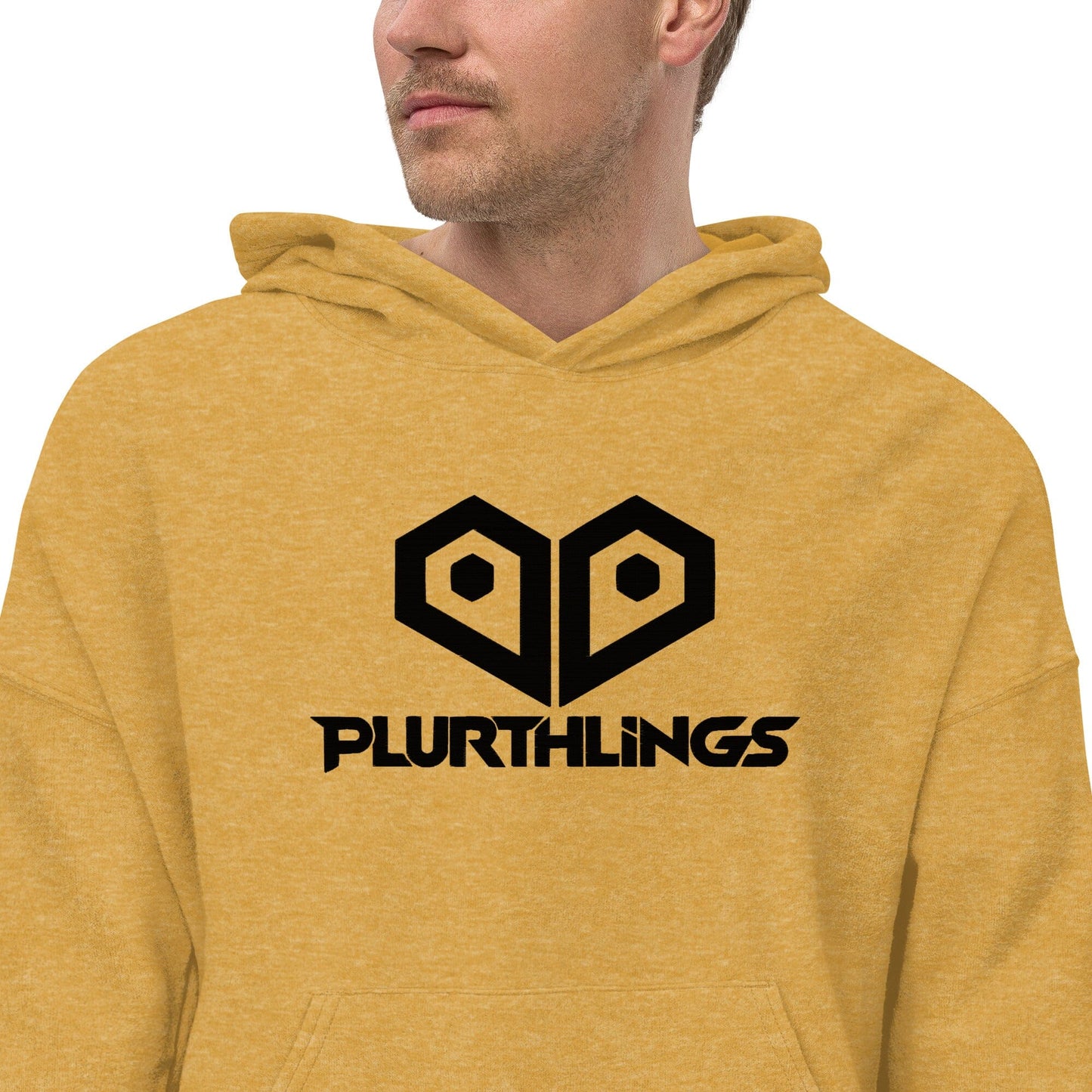Plurthlings Embroidered Heart Eco-Sueded Fleece Hoodie PLURTHLINGS Heather Mustard XS