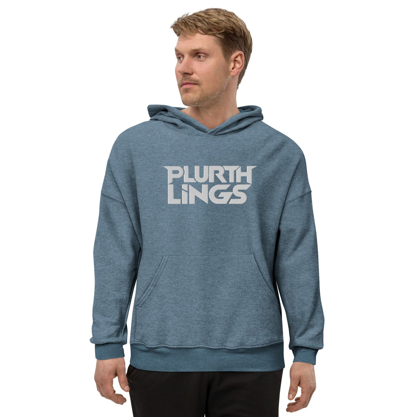 Plurthlings Embroidered White Logo Eco-Sueded Fleece Hoodie PLURTHLINGS