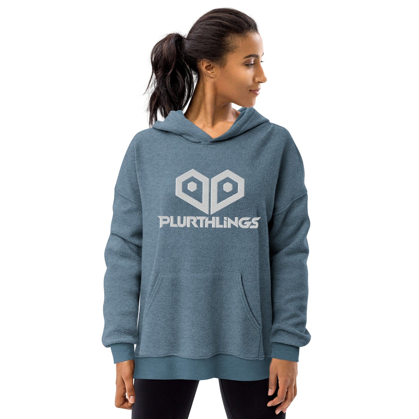 Plurthlings Embroidered White Heart Eco-Sueded Fleece Hoodie PLURTHLINGS