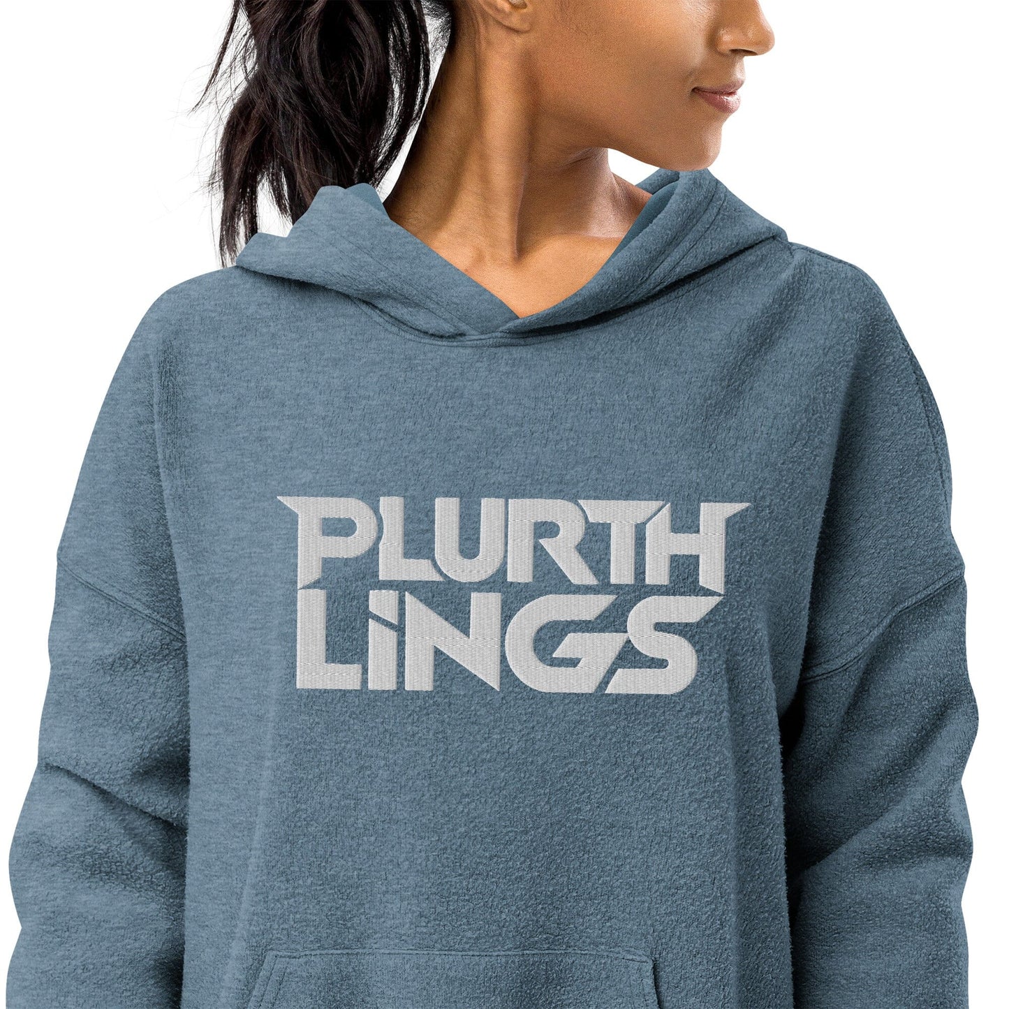 Plurthlings Embroidered White Logo Eco-Sueded Fleece Hoodie PLURTHLINGS