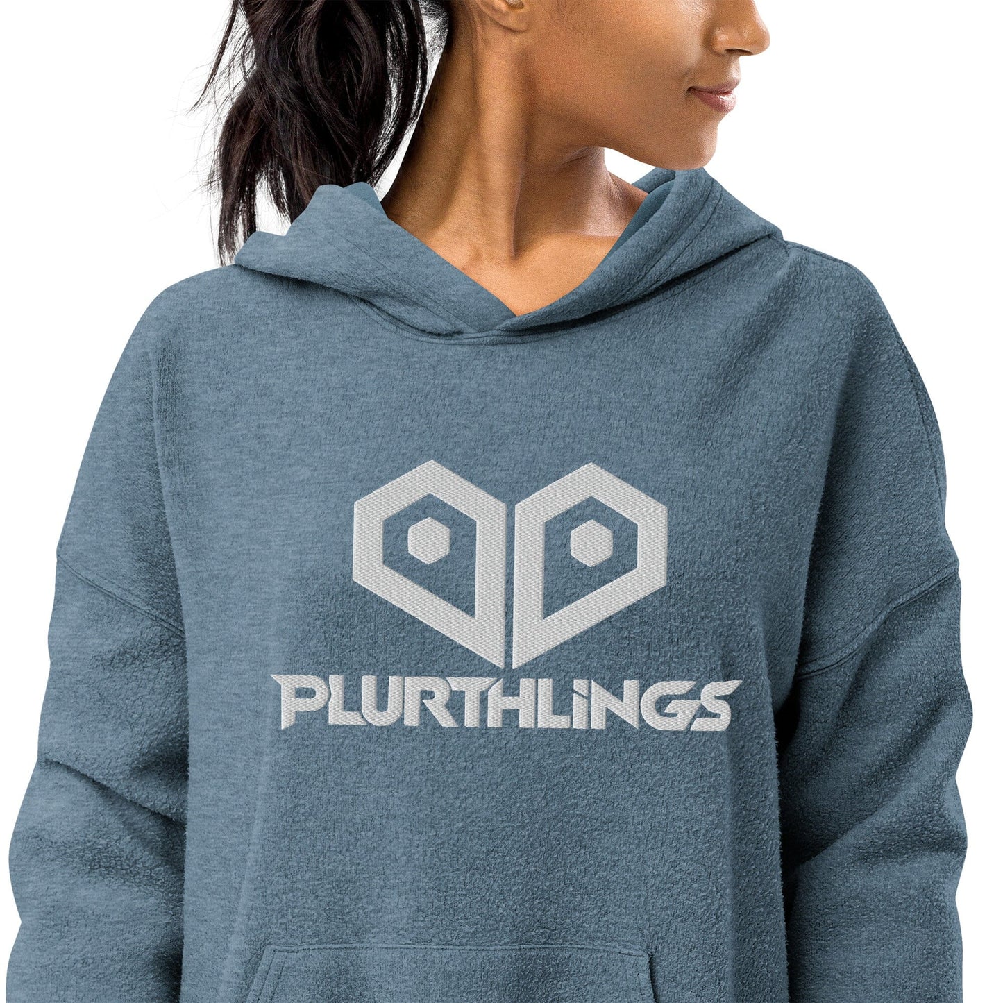 Plurthlings Embroidered White Heart Eco-Sueded Fleece Hoodie PLURTHLINGS