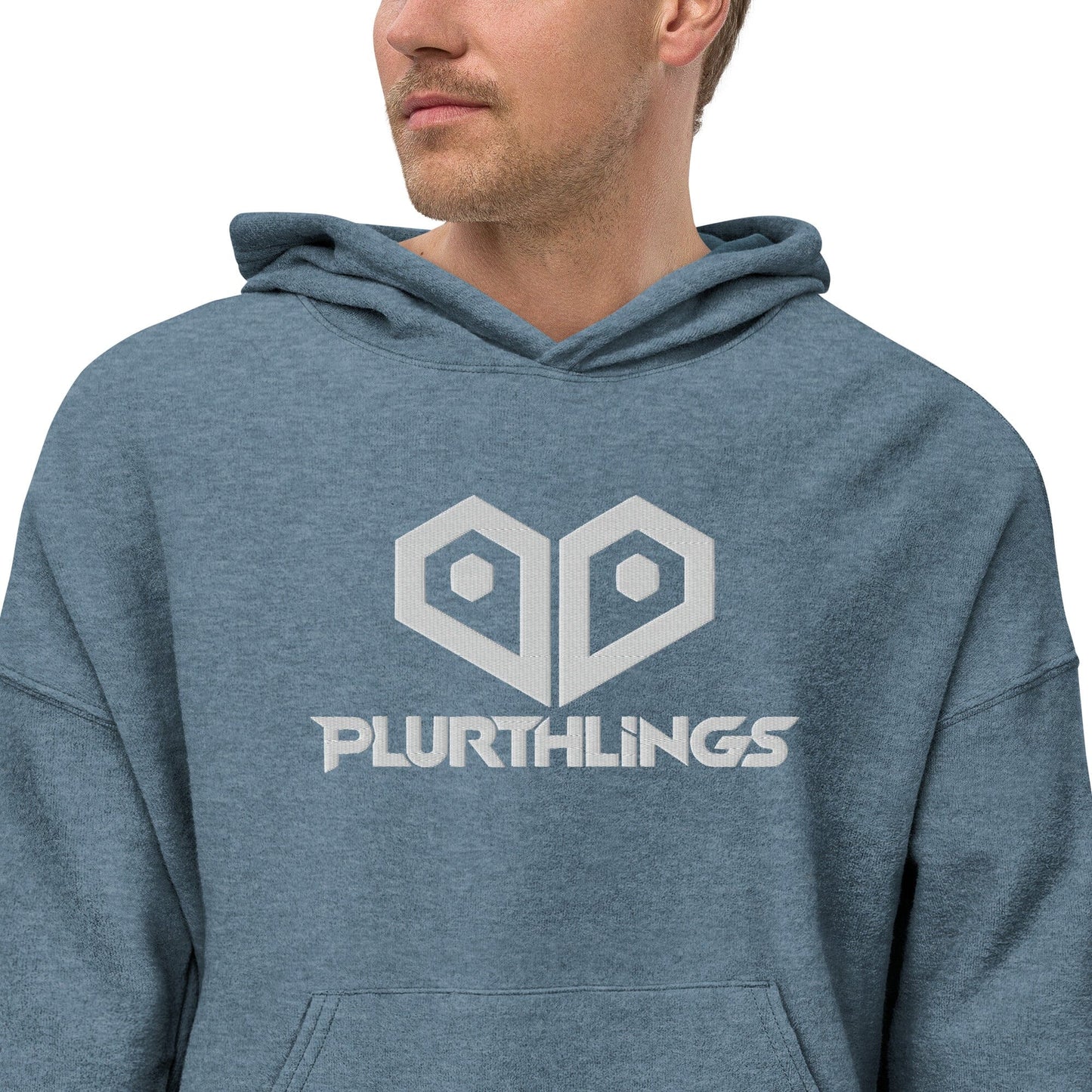 Plurthlings Embroidered White Heart Eco-Sueded Fleece Hoodie PLURTHLINGS Heather Slate XS 